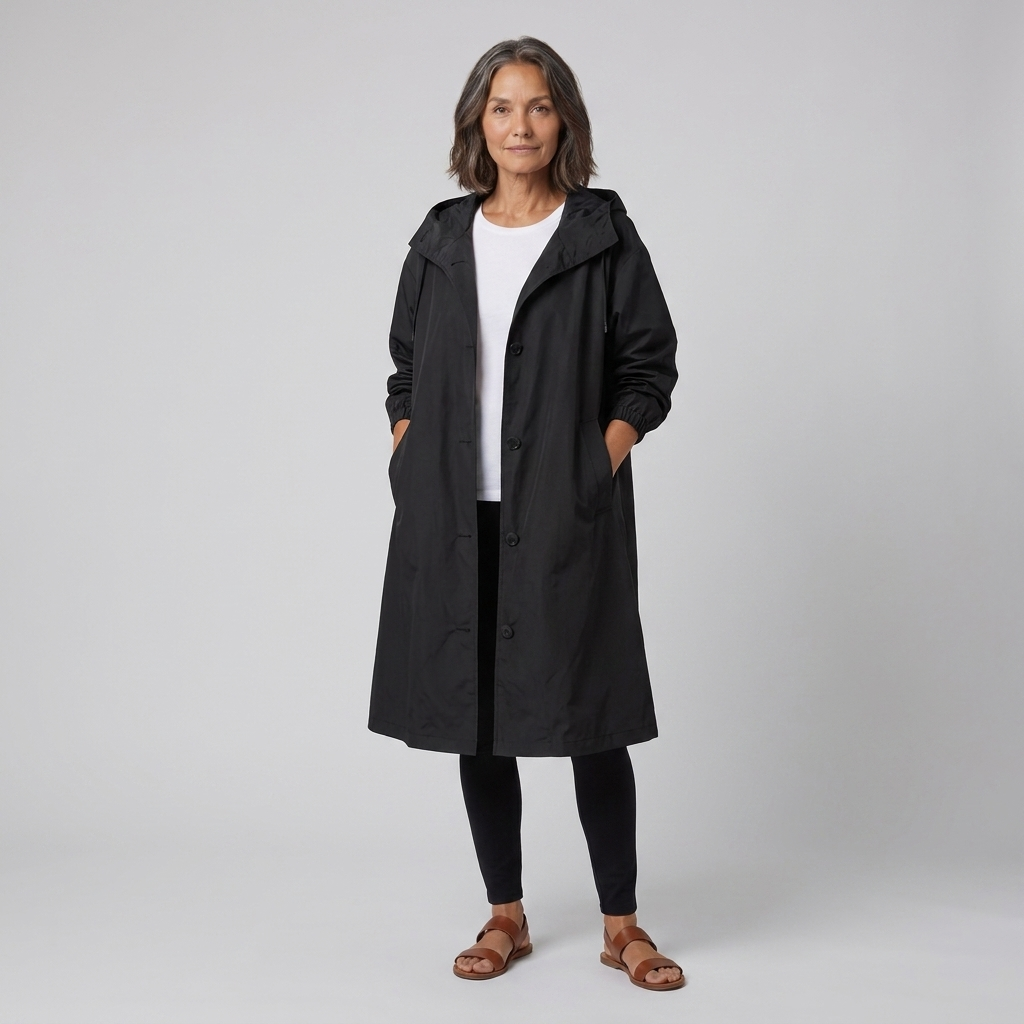 Veste Imperméable Femme Coupe-Vent à Capuche Boutonnée