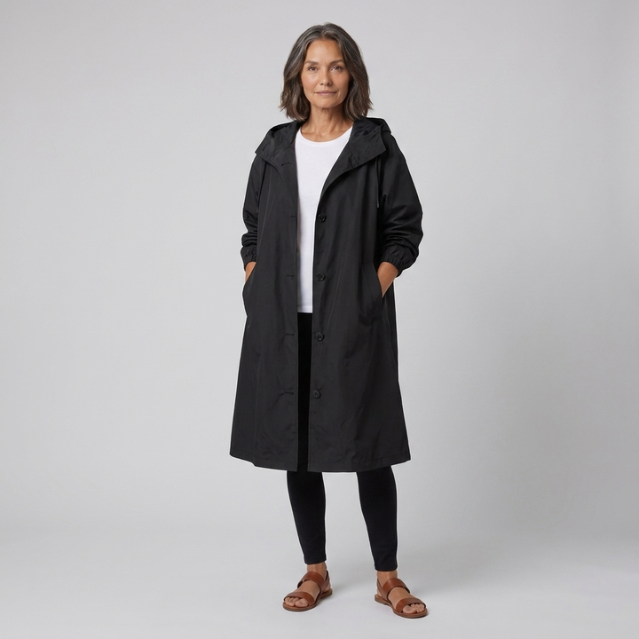 Veste Imperméable Femme Coupe-Vent à Capuche Boutonnée