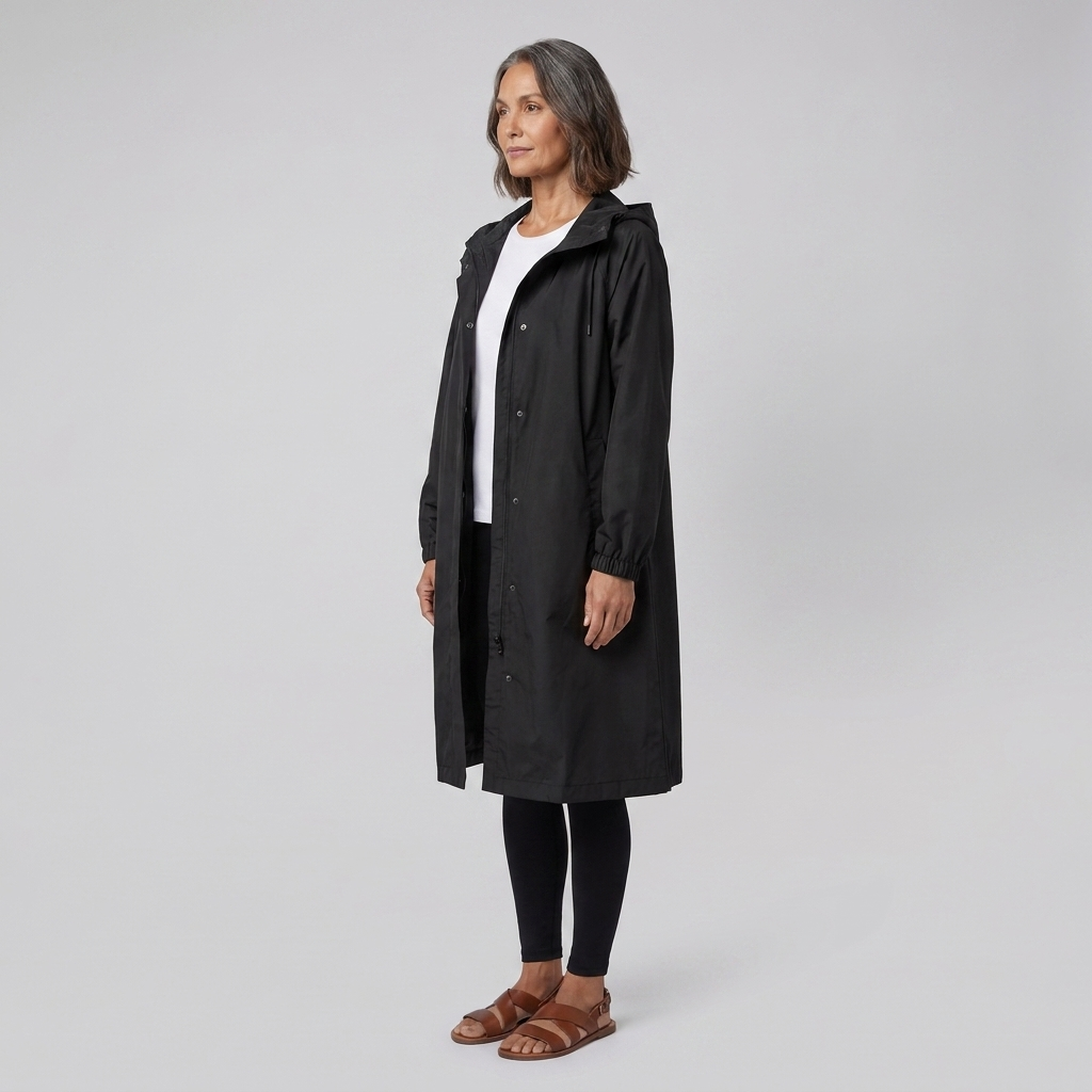 Veste Imperméable Femme Coupe-Vent à Capuche Boutonnée
