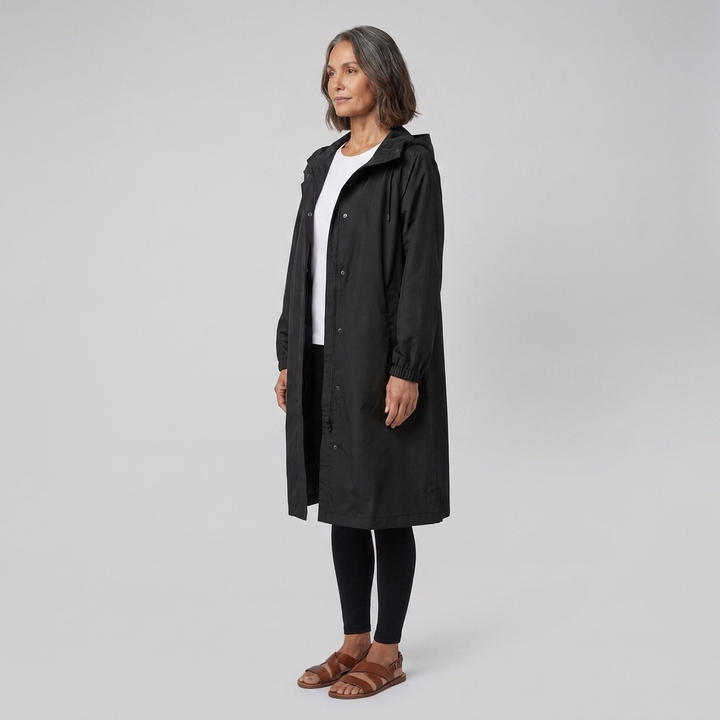 Veste Imperméable Femme Coupe-Vent à Capuche Boutonnée