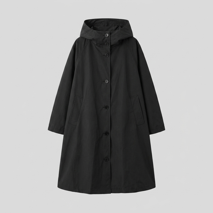 Veste Imperméable Femme Coupe-Vent à Capuche Boutonnée