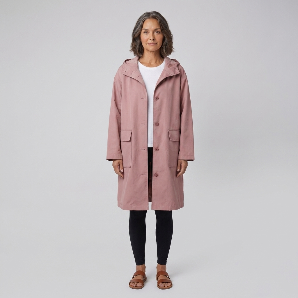 Veste Imperméable Femme Coupe-Vent à Capuche Boutonnée
