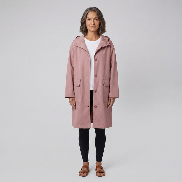 Veste Imperméable Femme Coupe-Vent à Capuche Boutonnée