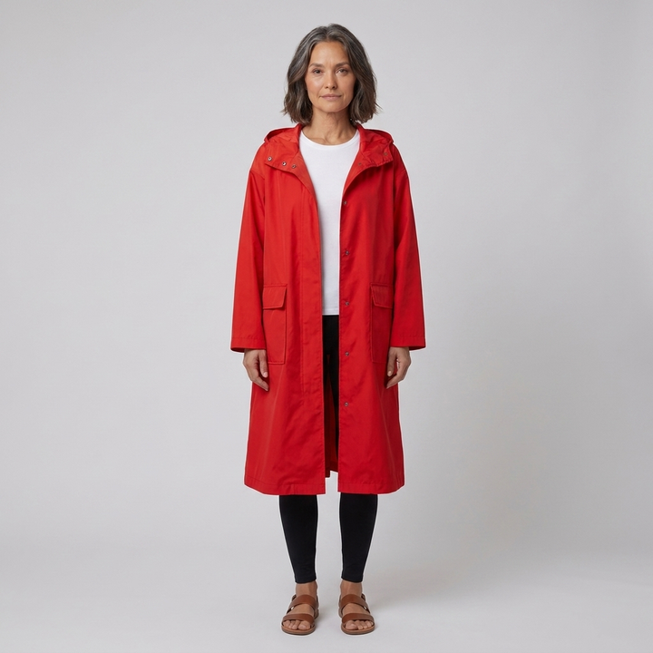 Veste Imperméable Femme Coupe-Vent à Capuche Boutonnée