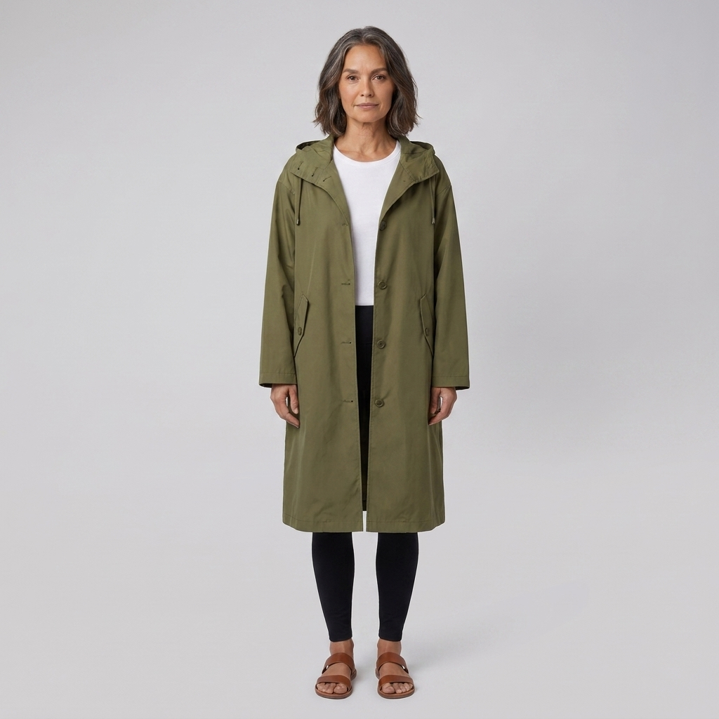 Veste Imperméable Femme Coupe-Vent à Capuche Boutonnée