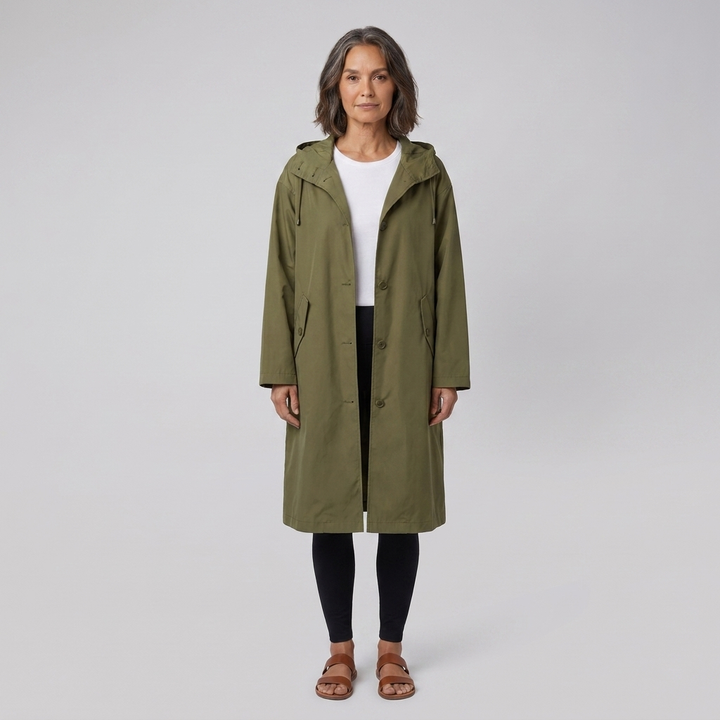 Veste Imperméable Femme Coupe-Vent à Capuche Boutonnée
