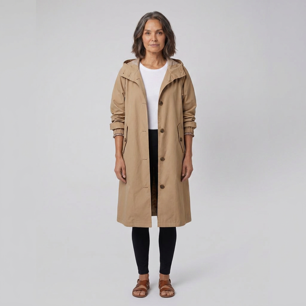 Veste Imperméable Femme Coupe-Vent à Capuche Boutonnée