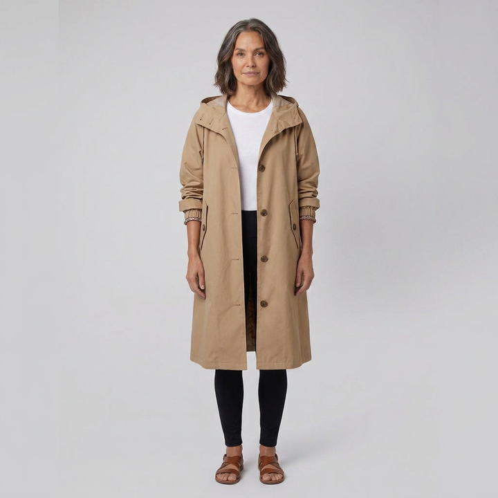 Veste Imperméable Femme Coupe-Vent à Capuche Boutonnée