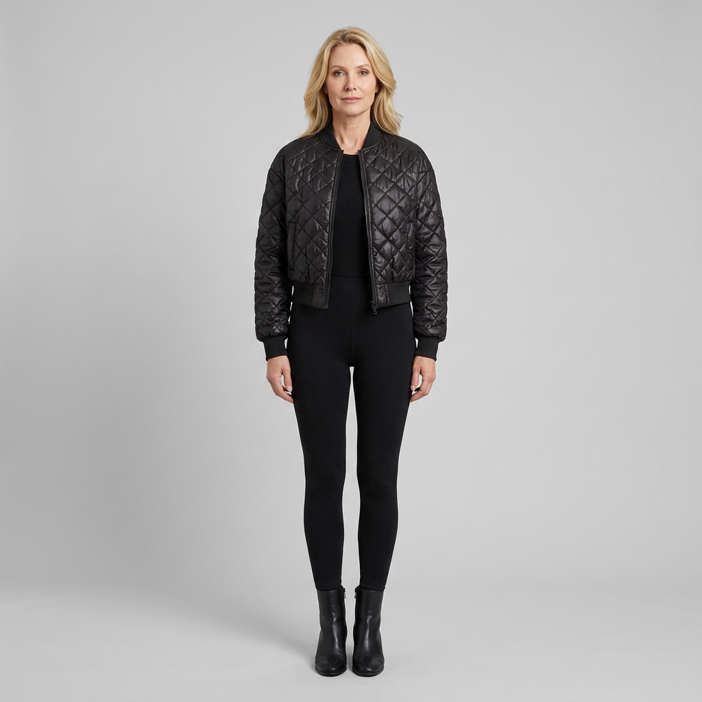 Blouson Femme Matelassé Col Ras Manches Longues