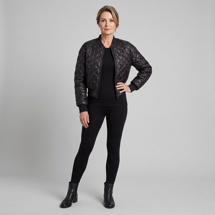 Blouson Femme Matelassé Col Ras Manches Longues
