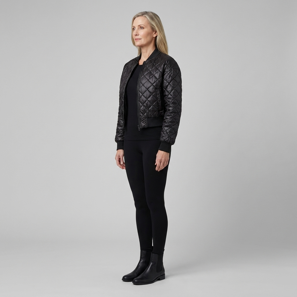Blouson Femme Matelassé Col Ras Manches Longues
