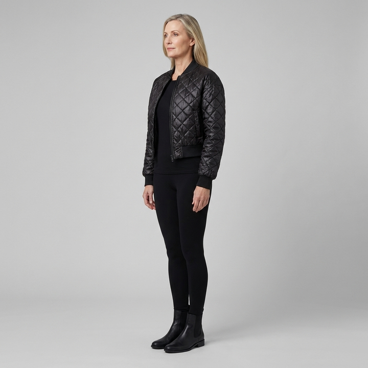 Blouson Femme Matelassé Col Ras Manches Longues