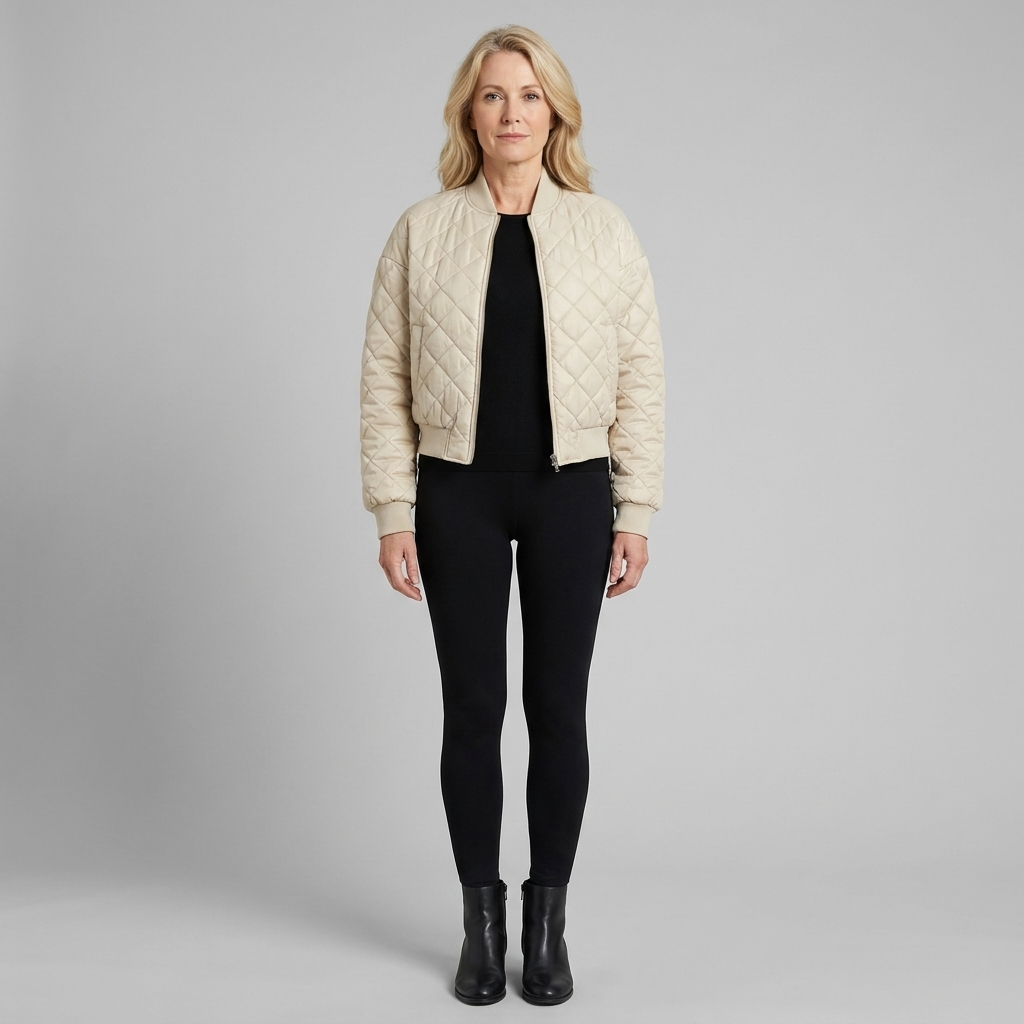 Blouson Femme Matelassé Col Ras Manches Longues