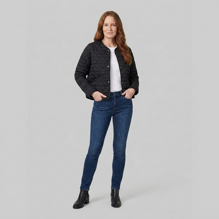 Veste Matelassée Femme Légère Motif Coeur Boutonnée
