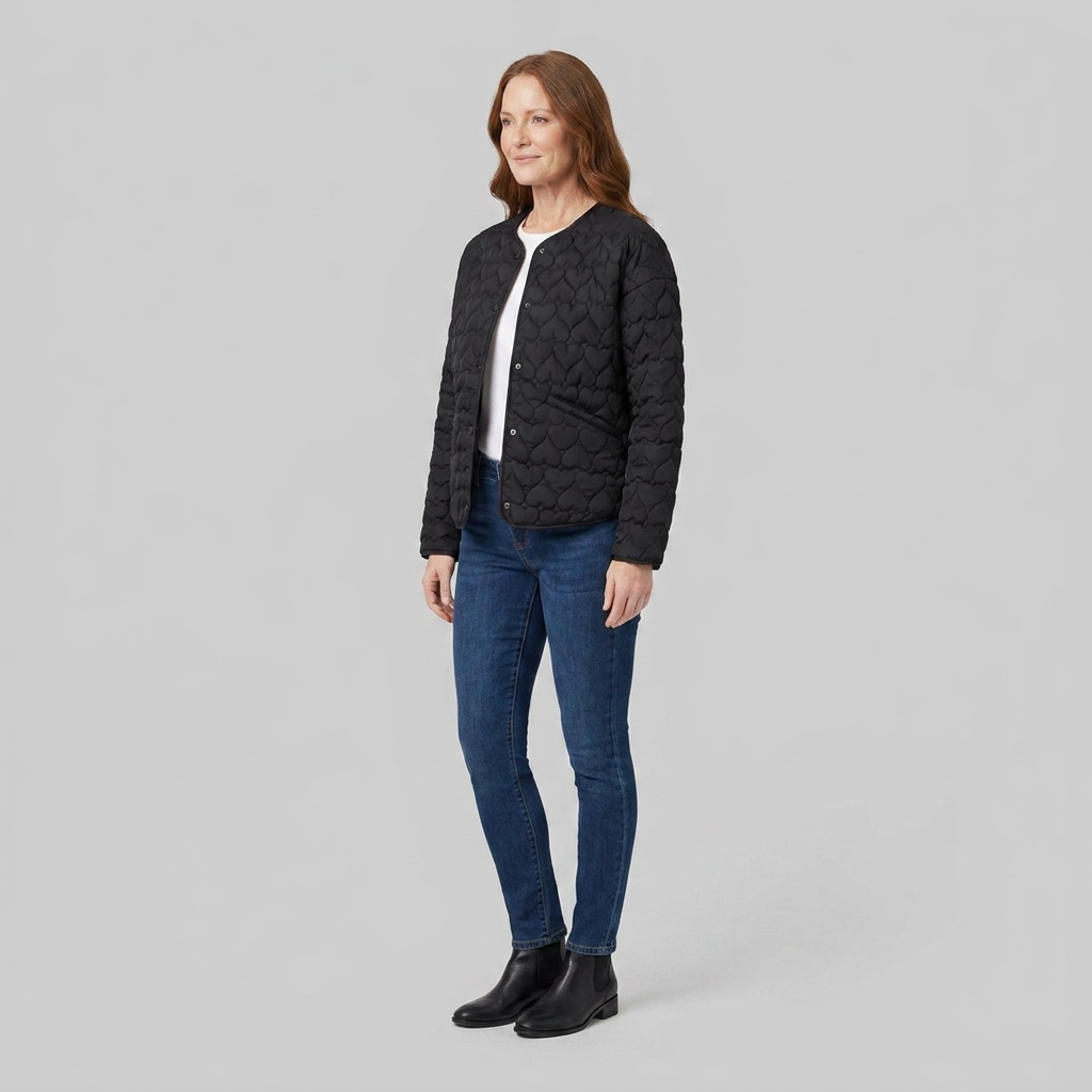 Veste Matelassée Femme Légère Motif Coeur Boutonnée