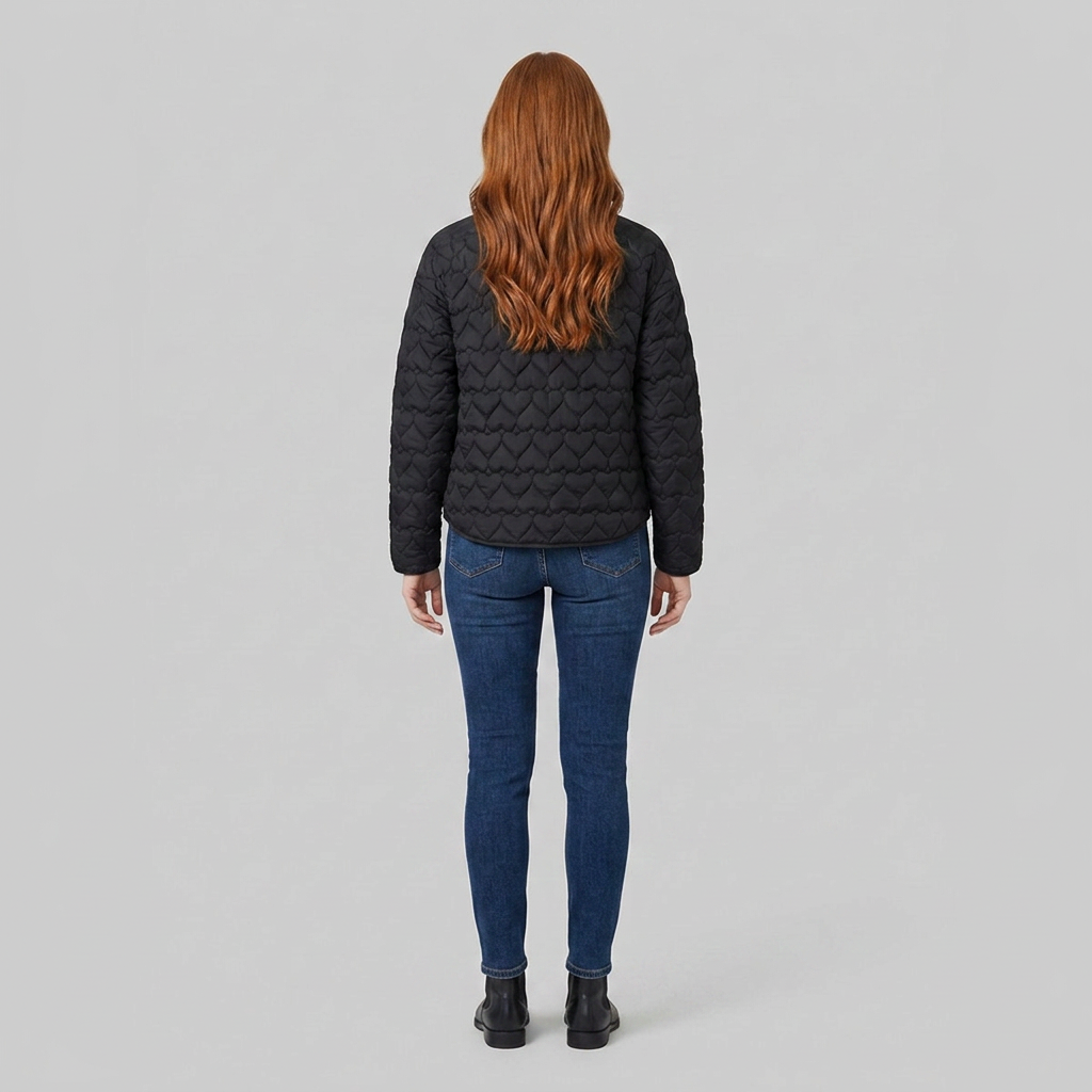 Veste Matelassée Femme Légère Motif Coeur Boutonnée