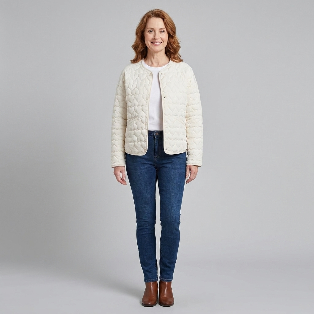 Veste Matelassée Femme Légère Motif Coeur Boutonnée
