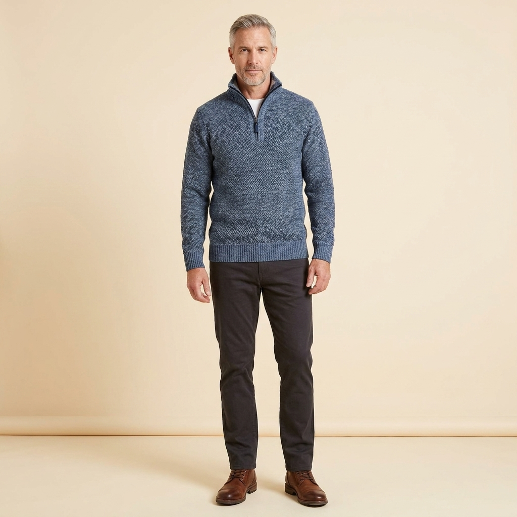 Pull Homme Col Montant Zip Court Coupe Ajustée Maille