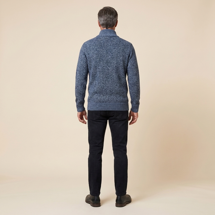 Pull Homme Demi Zip Col Montant Maille Chaude Coupe Ajustée