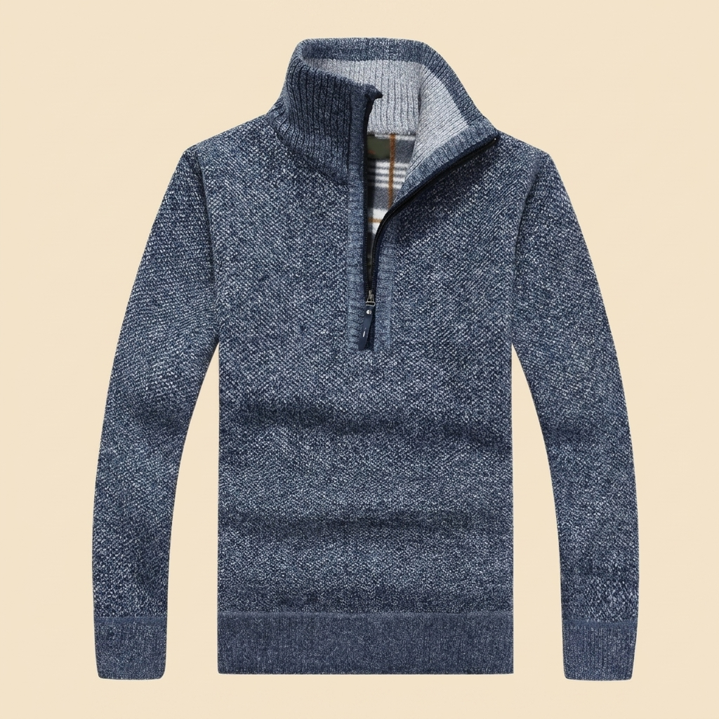 Pull Homme Demi Zip Col Montant Maille Chaude Coupe Ajustée