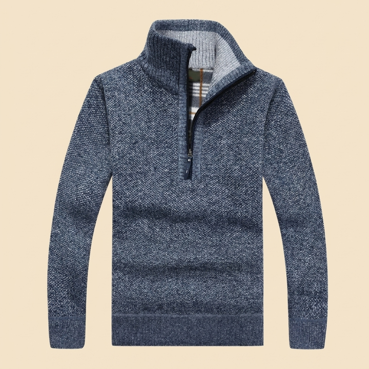 Pull Homme Demi Zip Col Montant Maille Chaude Coupe Ajustée