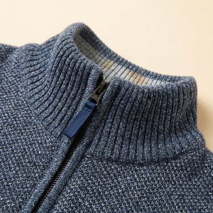 Pull Homme Demi Zip Col Montant Maille Chaude Coupe Ajustée