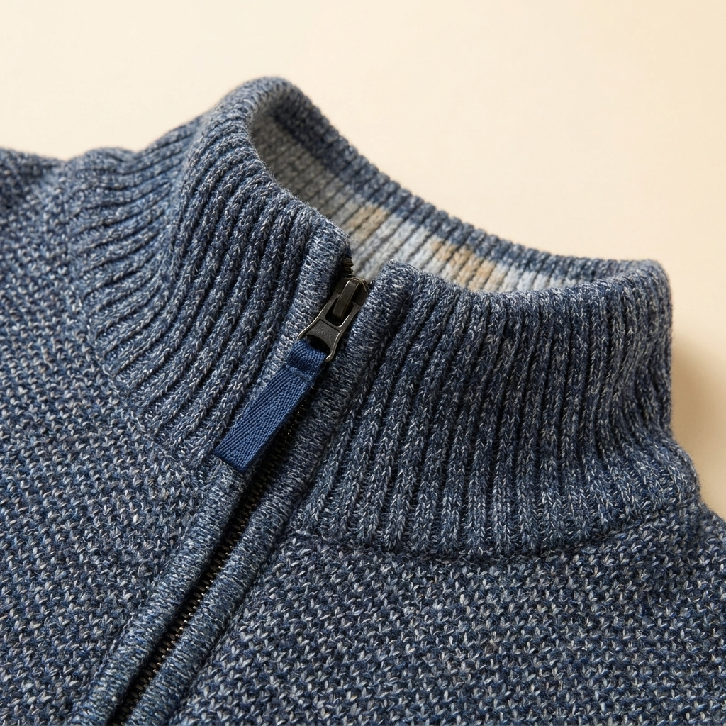 Pull Homme Col Montant Zip Court Coupe Ajustée Maille