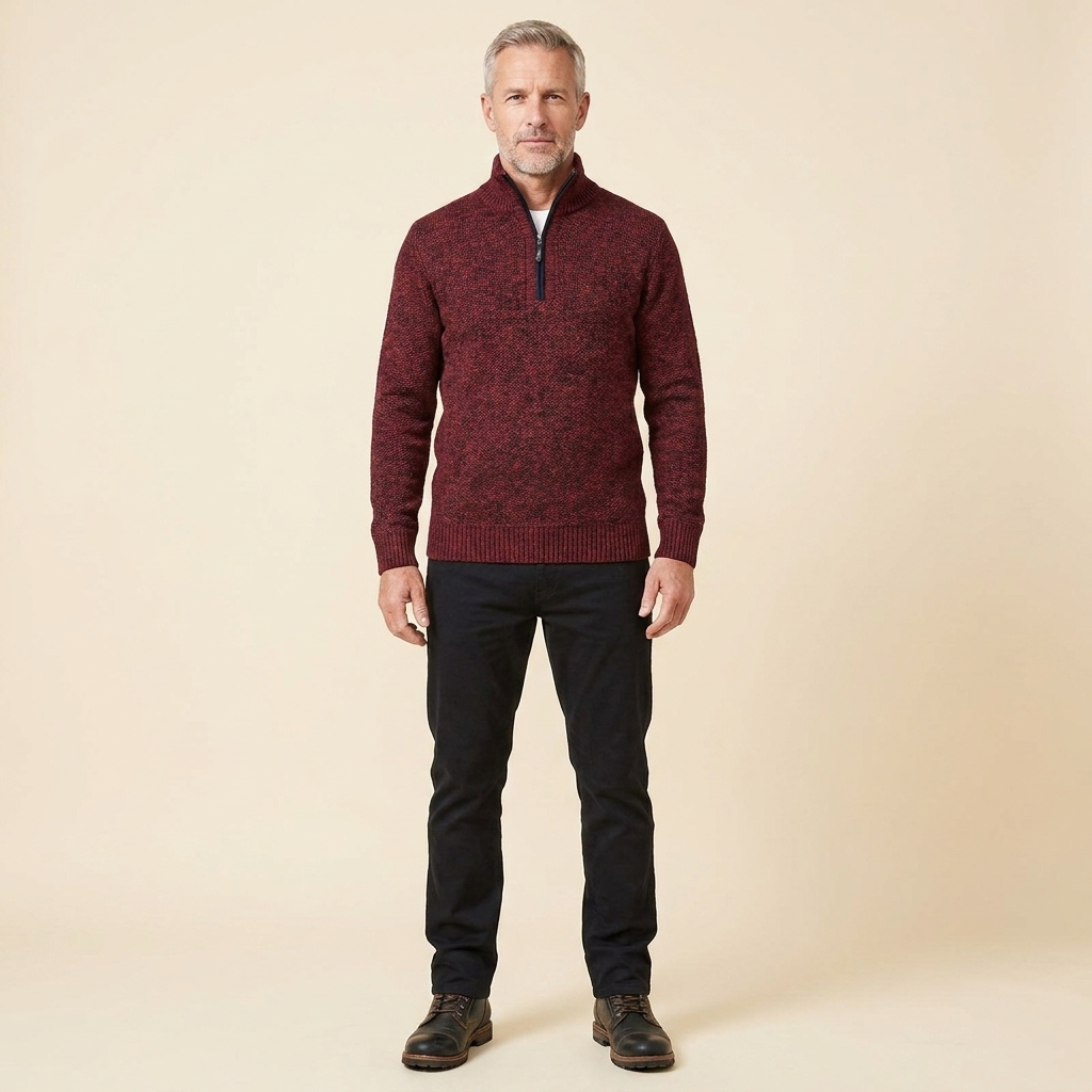 Pull Homme Col Montant Zip Court Coupe Ajustée Maille