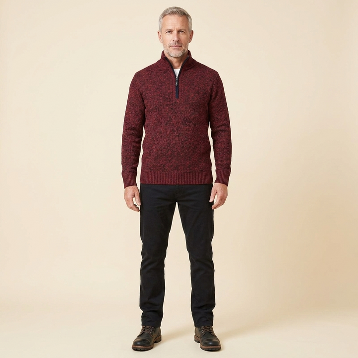Pull Homme Col Montant Zip Court Coupe Ajustée Maille