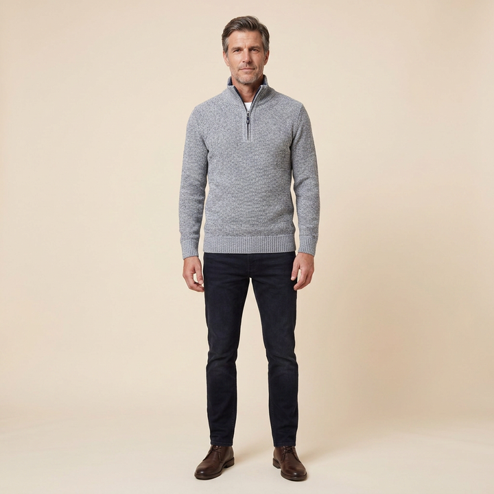 Pull Homme Col Montant Zip Court Coupe Ajustée Maille