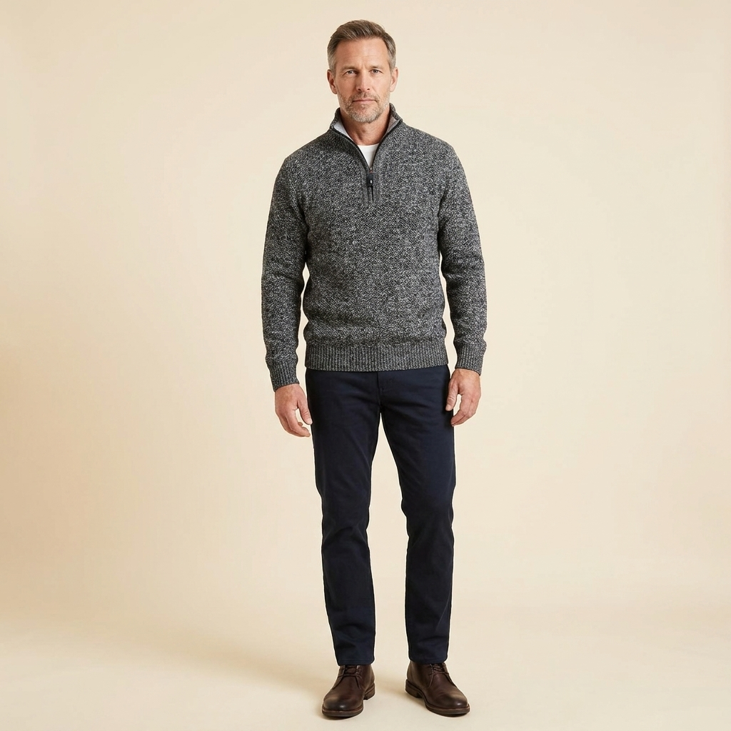 Pull Homme Col Montant Zip Court Coupe Ajustée Maille