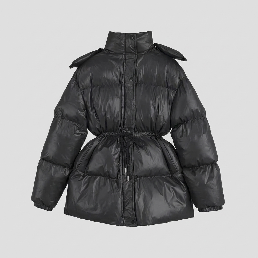 Doudoune Femme Brillante Col Montant Cordon de Serrage