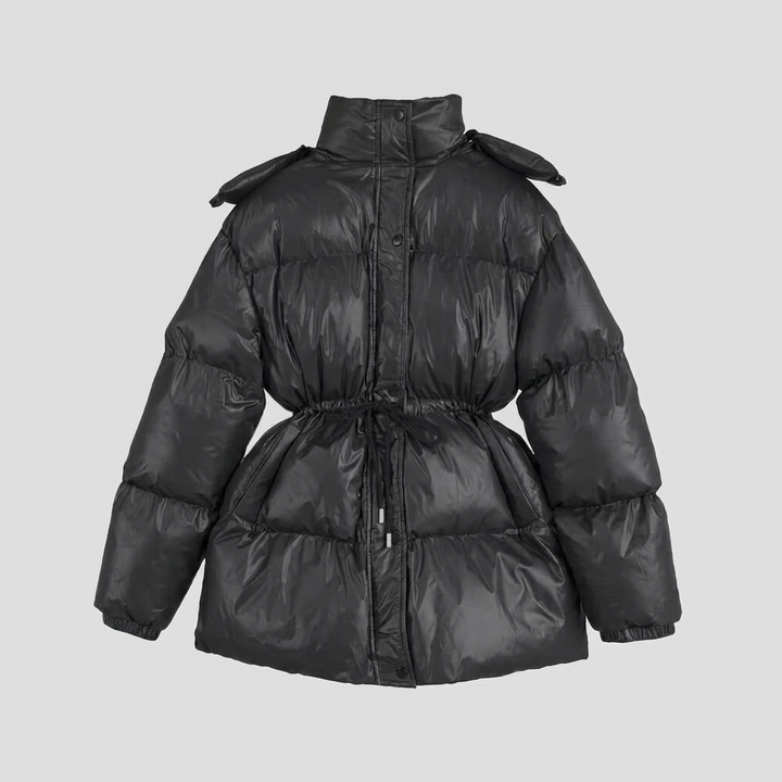 Doudoune Femme Brillante Col Montant Cordon de Serrage