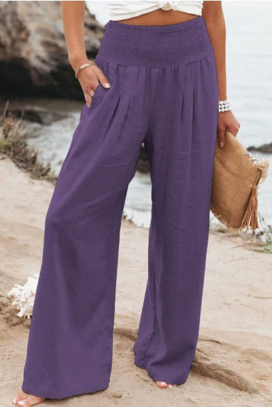 Pantalon Femme Taille Haute Coupe Large avec Taille Élastique