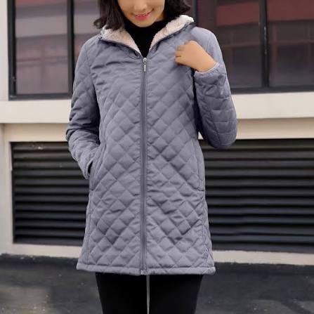 Veste Matelassée Femme Mi-Saison à Capuche Doublure Sherpa