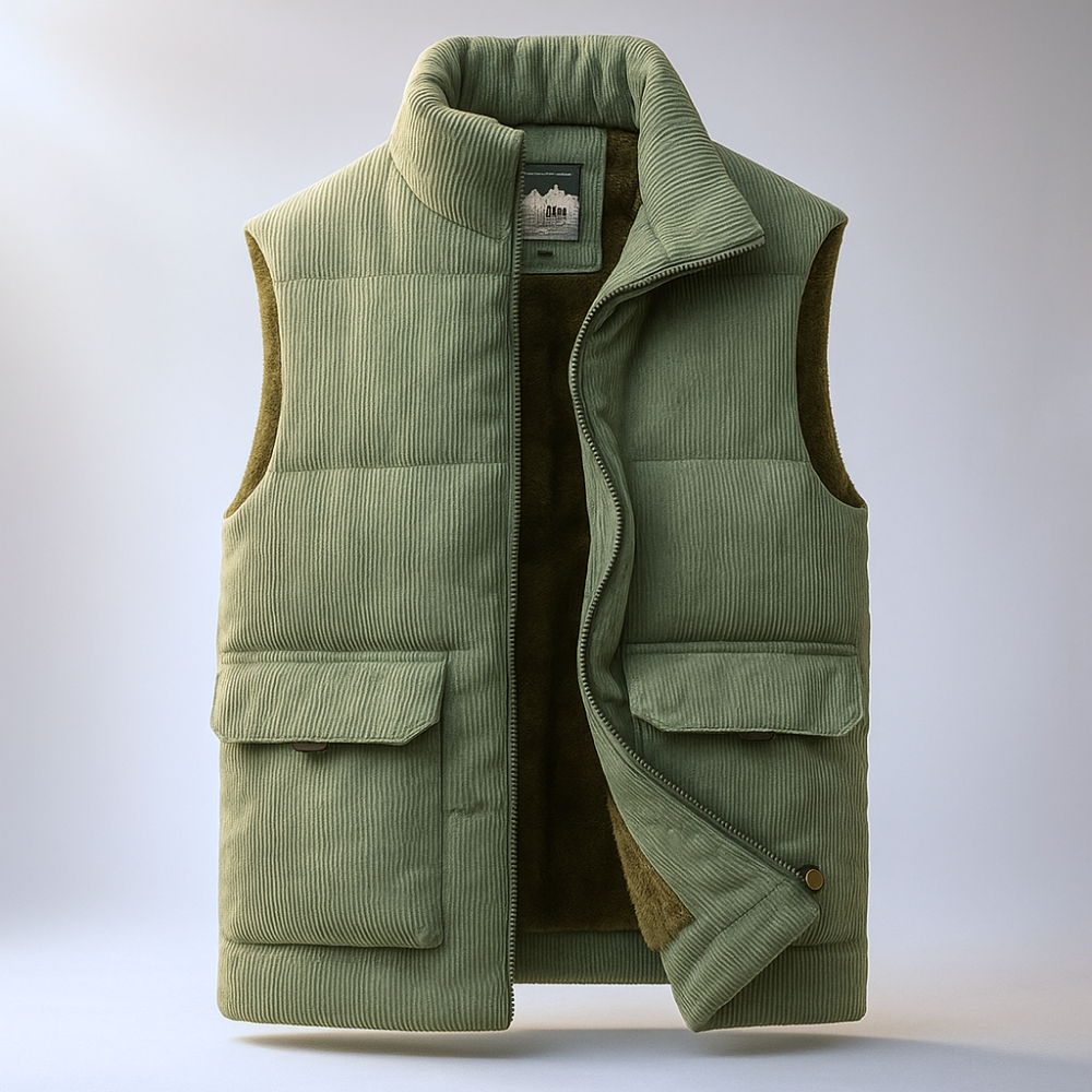 Gilet Homme Velours Côtelé Doublure Polaire Zippé