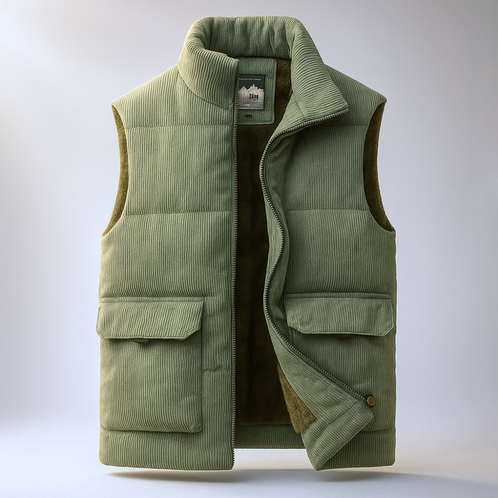 Gilet Homme Velours Côtelé Doublure Polaire Zippé