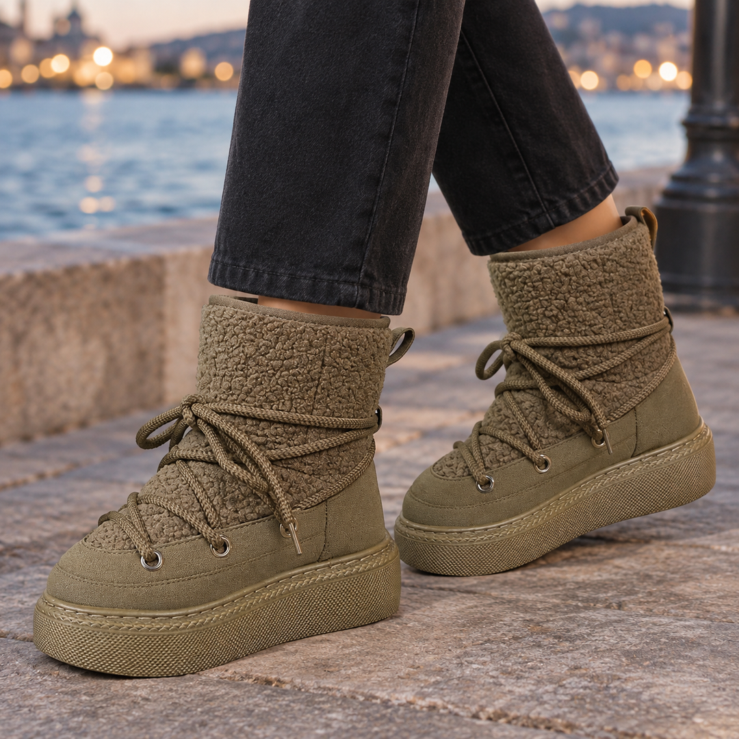 Bottines Compensées Femme Polaire à Lacets