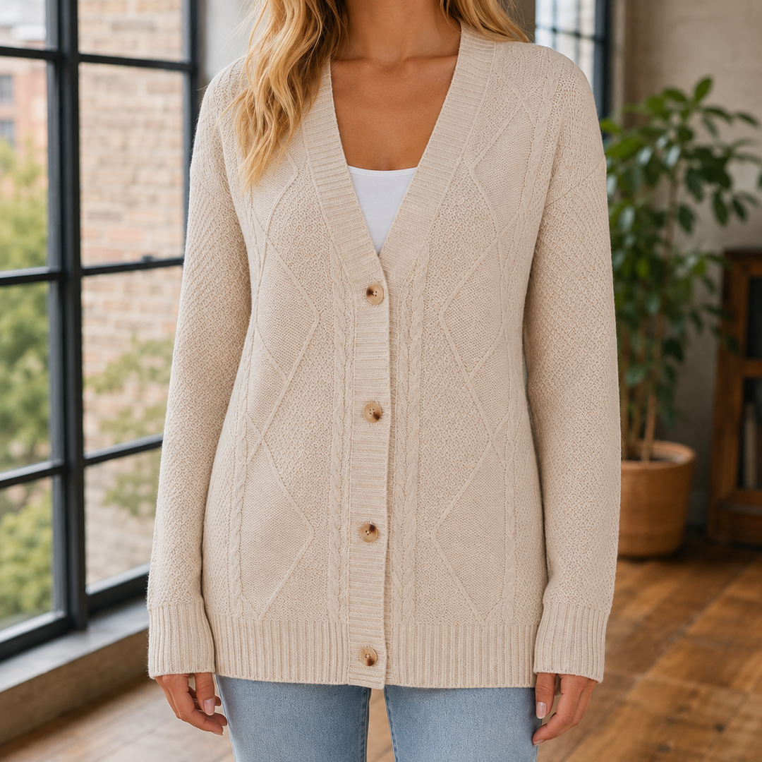 Cardigan Femme Maille Point Losange Boutonné