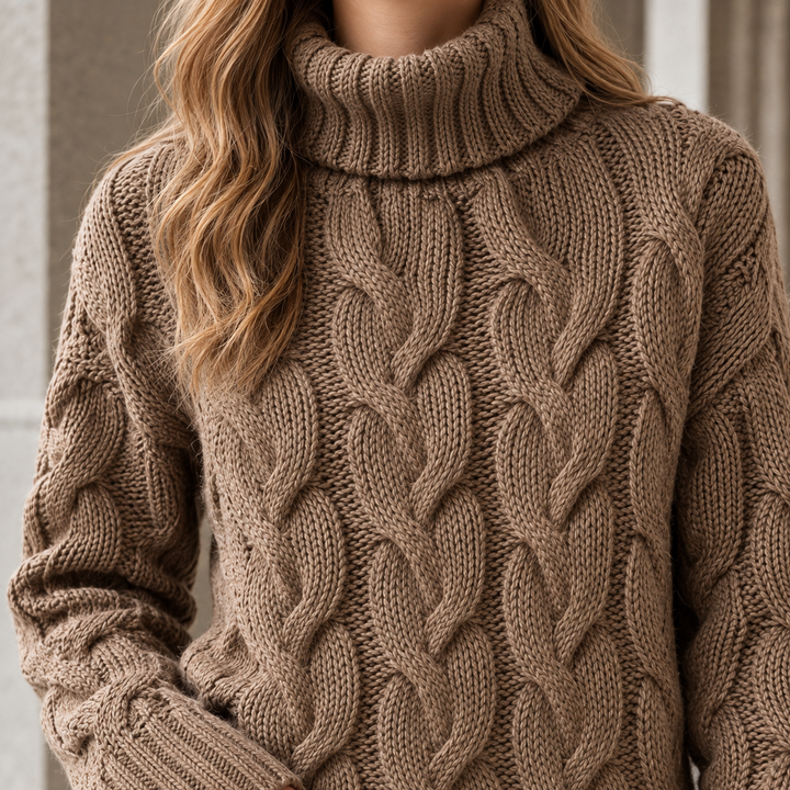 Pull Col Roulé Femme Maille Torsadée