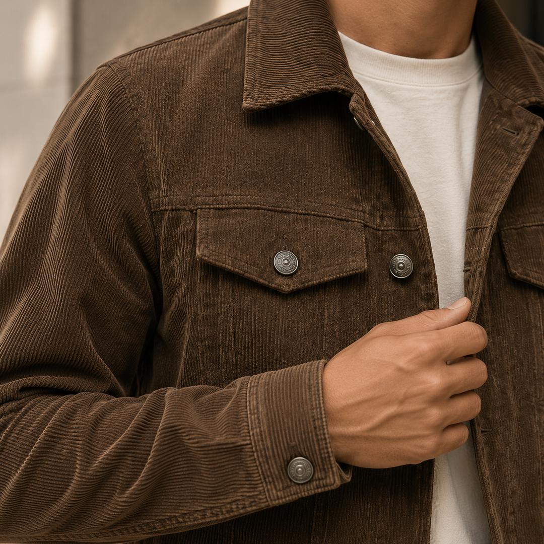 Veste Trucker Homme Velours Côtelé Boutonnée