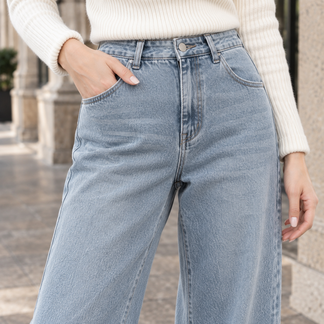Jean large femme avec revers aux chevilles