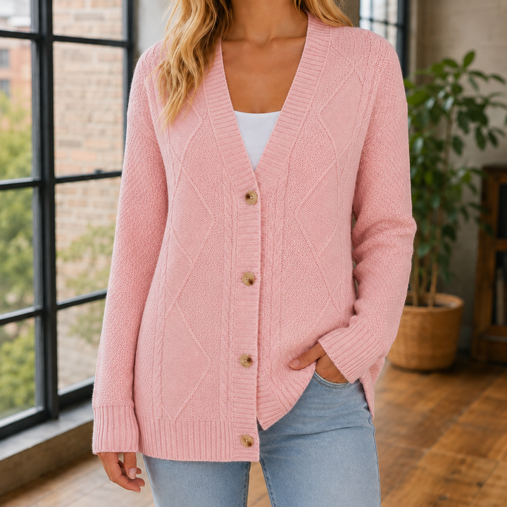 Cardigan Femme Maille Point Losange Boutonné