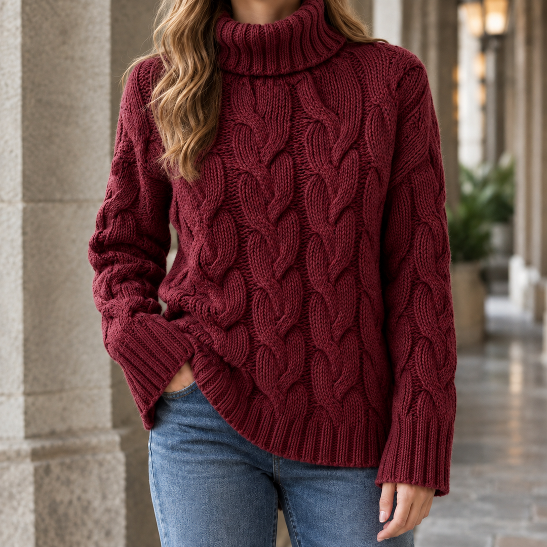 Pull Col Roulé Femme Maille Torsadée