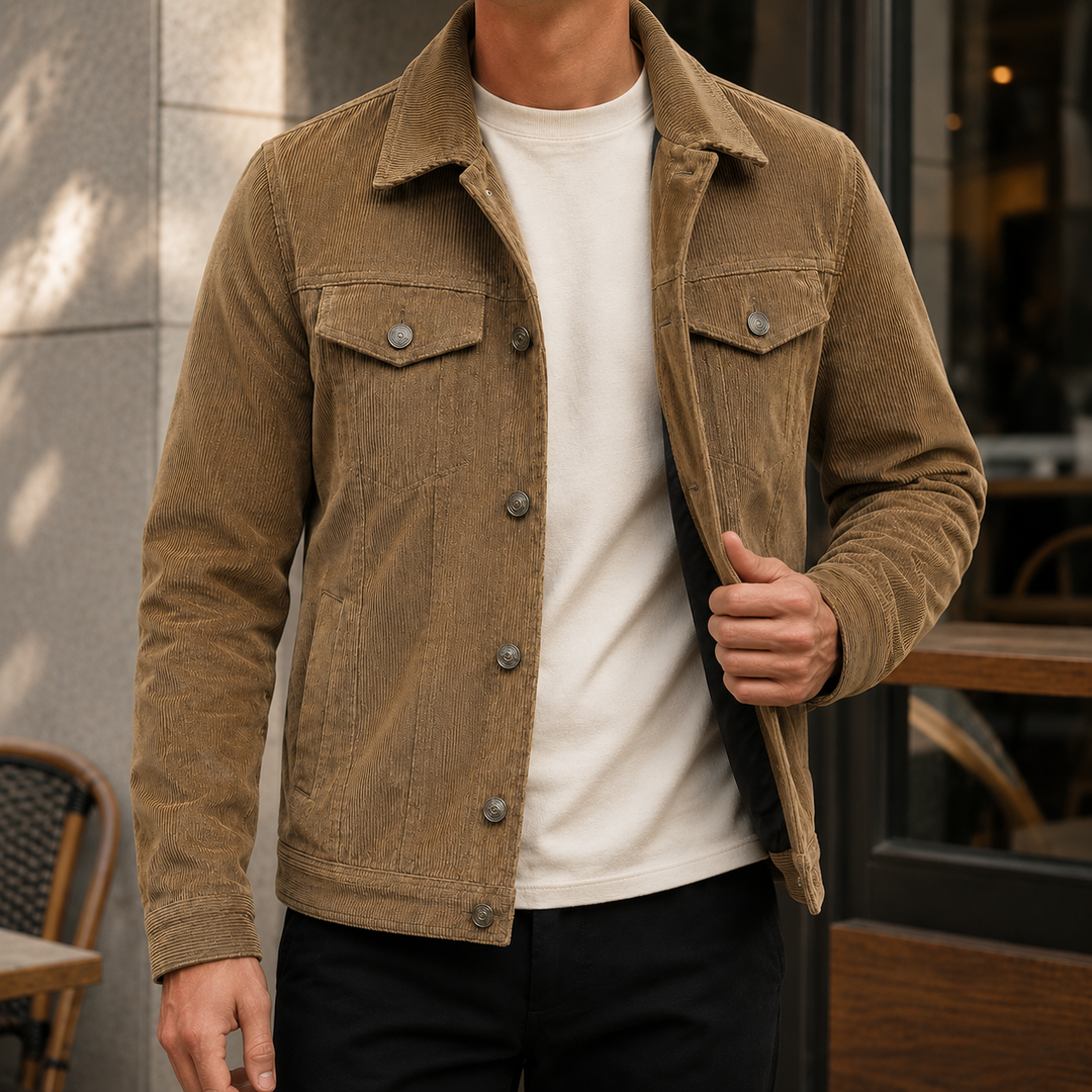 Veste Homme Velours Côtelé Boutonnée Poches Poitrine