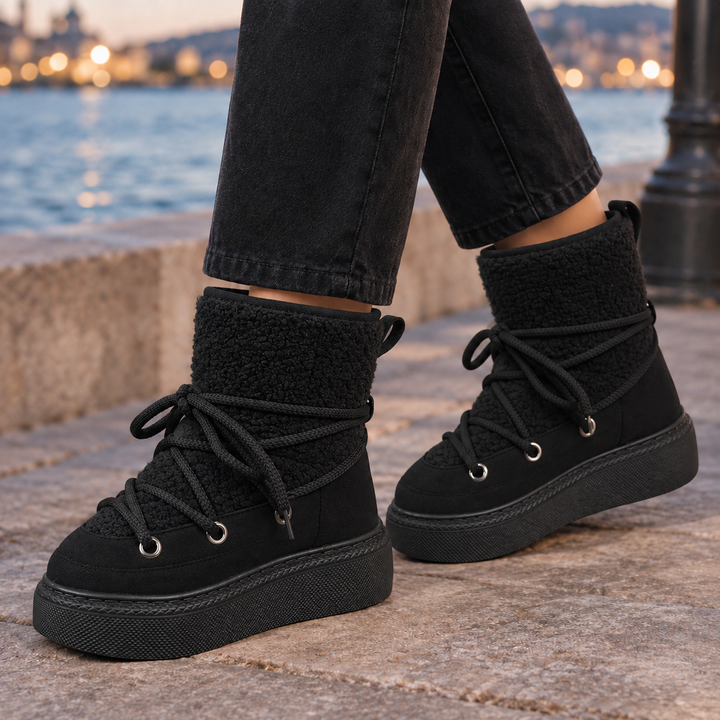 Bottines Compensées Femme Polaire à Lacets