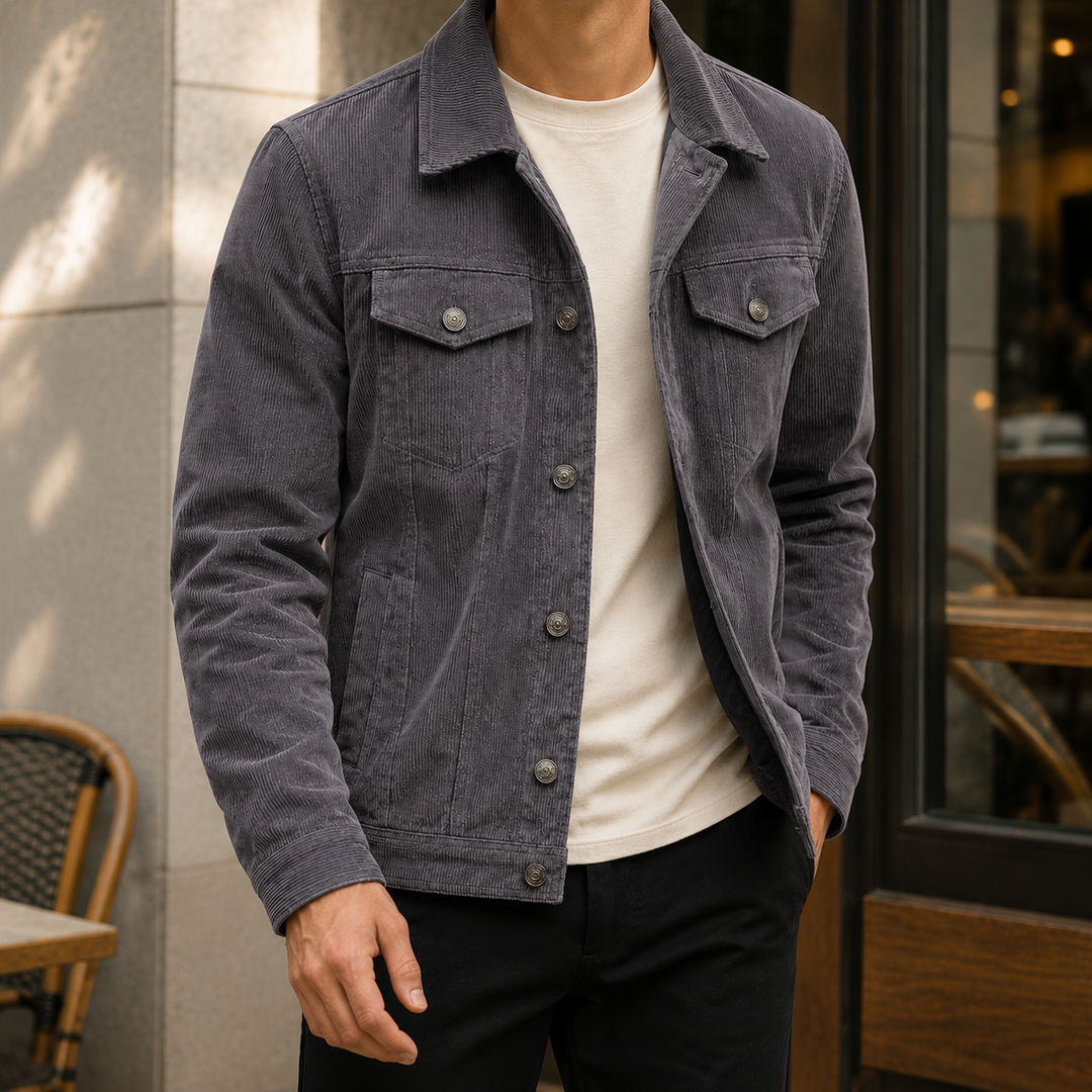 Veste Trucker Homme Velours Côtelé Boutonnée