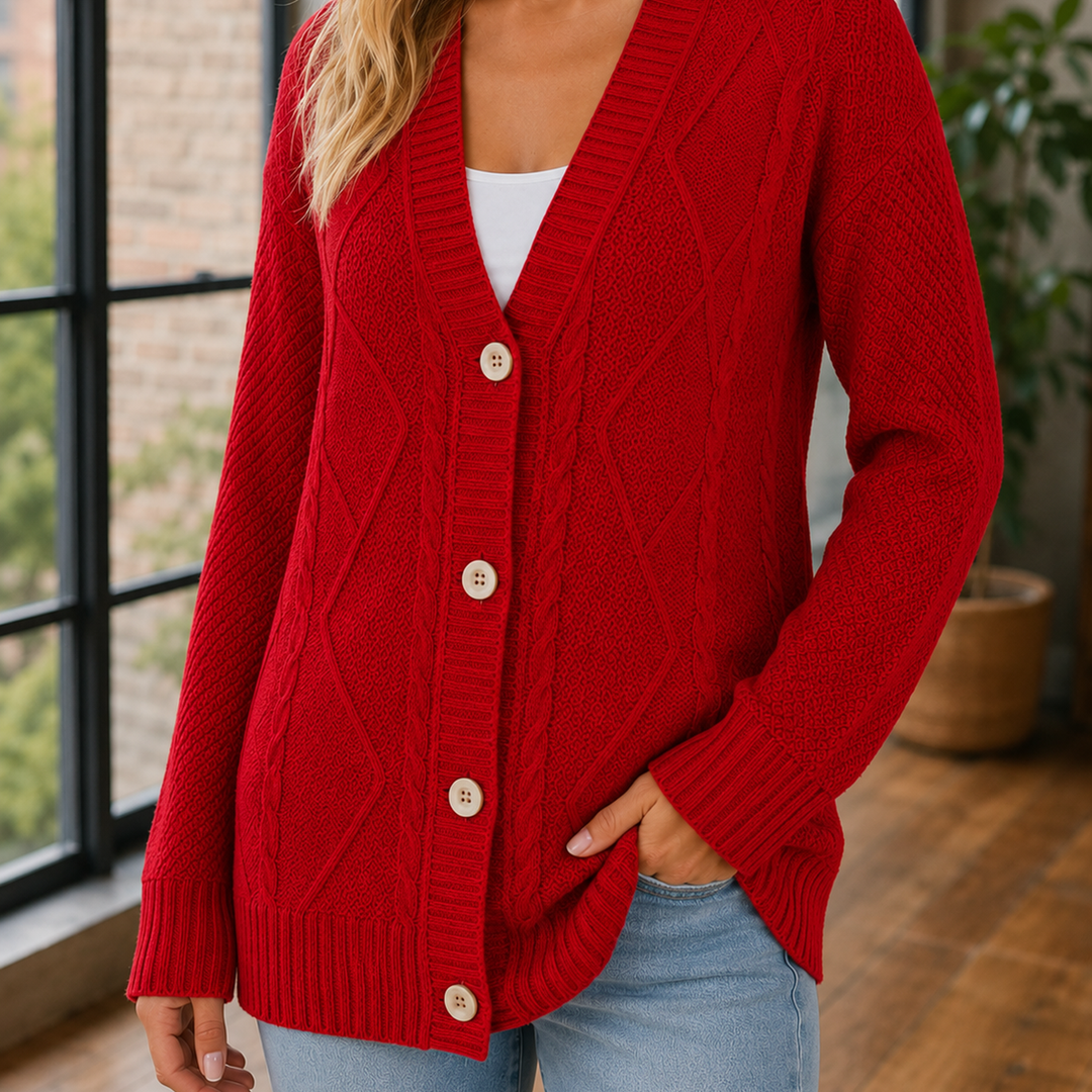 Cardigan Femme Maille Point Losange Boutonné