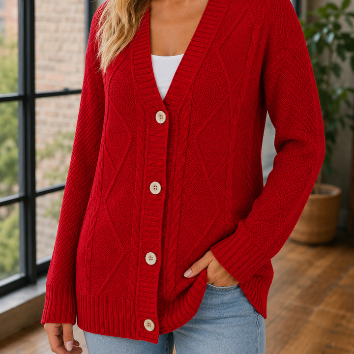Cardigan Femme Maille Point Losange Boutonné