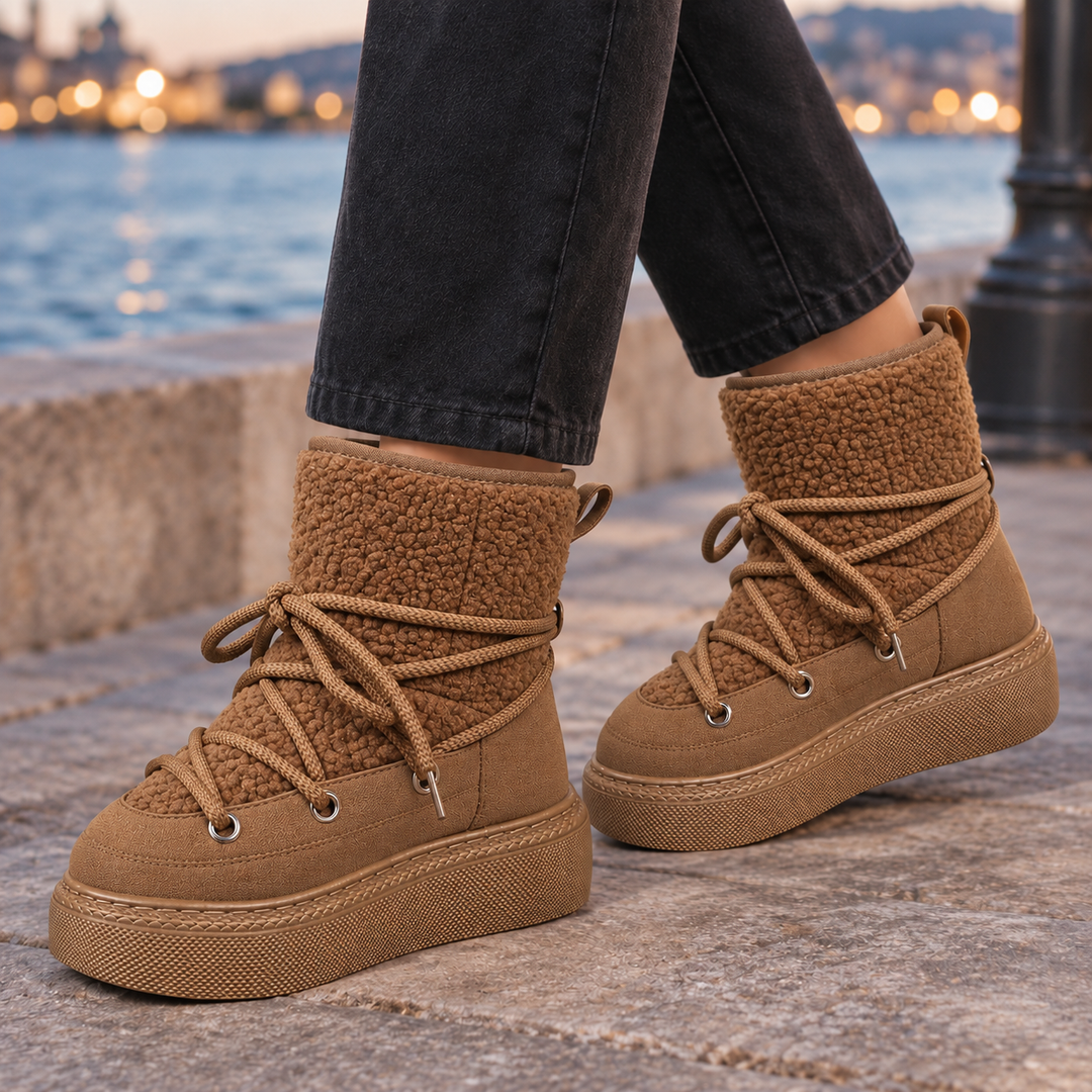 Bottes de Neige Femme Plateforme Lacets Tige Texturée